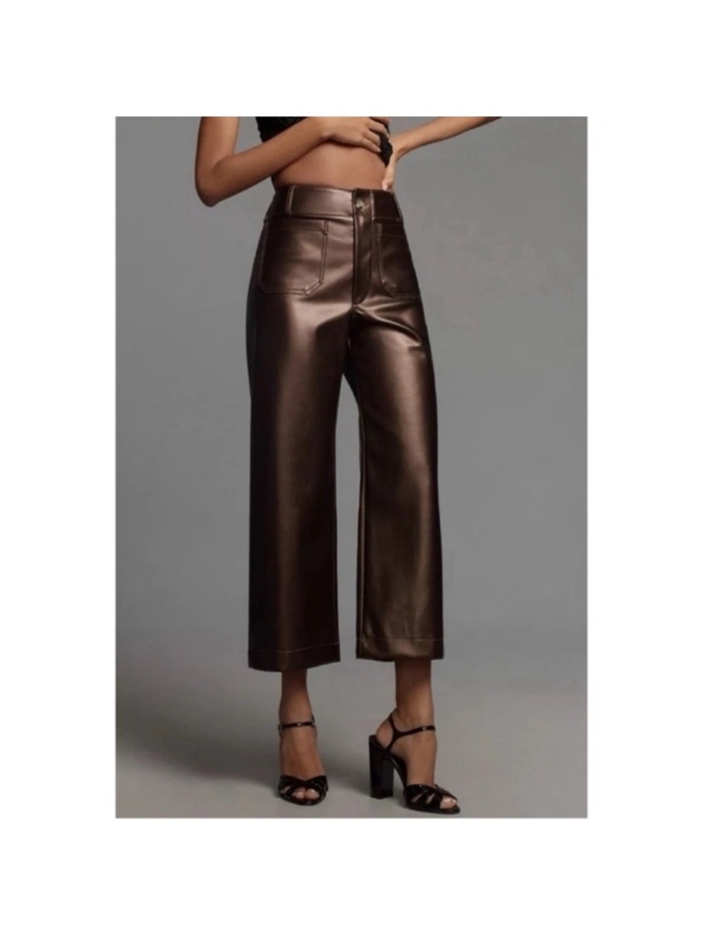 Maeve Anthropologie The Colette Faux Leather Pants Brown Wide Leg 31 NWT